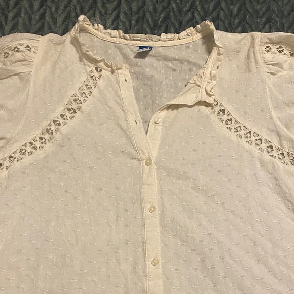 Old Navy Tops - Old Navy Cream Button-Up Blouse with Lace
